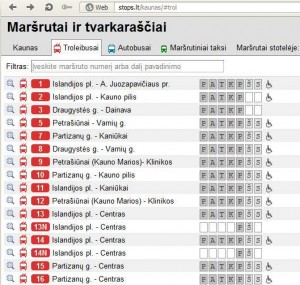 Kaunas - troleibusų maršrutai 2014-08-18